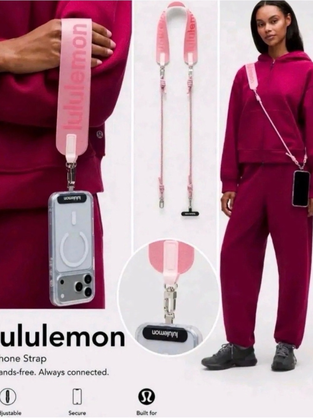lululemon athletica Pink Phone Strap Crossbody Lanyard with Logo